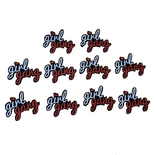 WUYUCONG Red White Embroidered girlgang Patches Iton on Letters Embroidery Applique for Shoes Clothes Jackets 20pcs