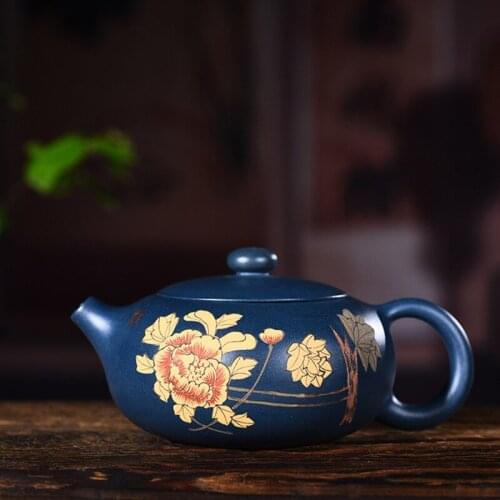 Yixing recommended quality goods all hand chlorite clay ore ink painting peony bian xi shi kung fu tea set the teapot