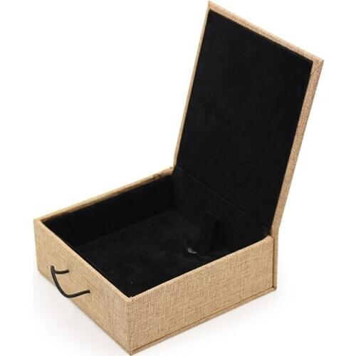 Burlap Jewelry Ring Pendant Bracelet Long Chain Packaging Box Wooden Buckle Using Imported Dimensional Colored Paper For Gift