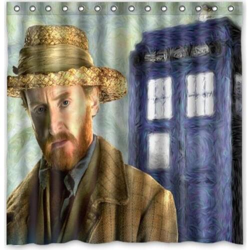 Customized Tardis of Doctor Who &Vincent Van Gogh Work Printed Waterproof Polyester Shower Curtain&Bath Curtain(Size 180X180CM)