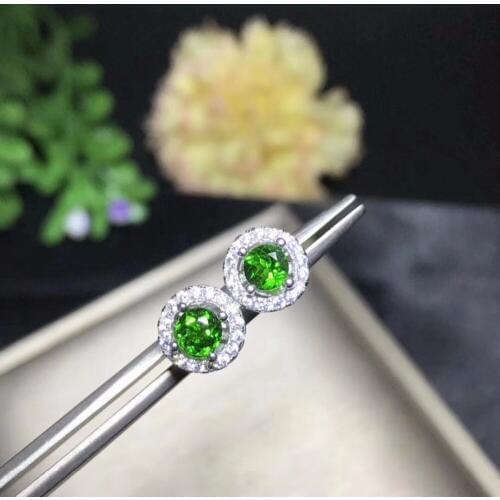 Uloveido Natural Diopside Earrings for Women, 925 Sterling Silver, 4*4mm*2 Pcs Birthstone Gemstone Wedding Party Jewelry FR103