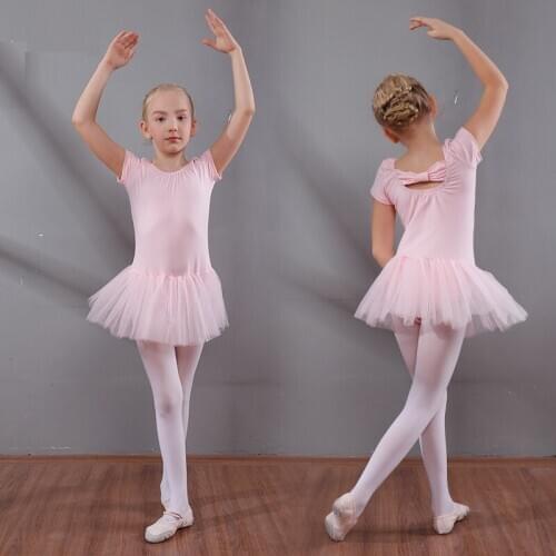 Girls Ballet Dancing Dress Short Sleeve O Neck Tutu Dress Kids Dance Dress Girls Ballet Costumes Girls Leotard Gymnastics D0792