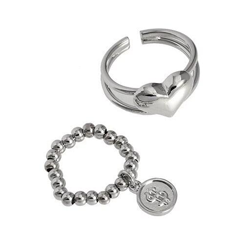 POTCET Korea 2021 Fashion Womens Heart Gold Coin Retro Hip Hop Ring Adjustable Free Shipping Fashion Womens Ring Set Jewelry