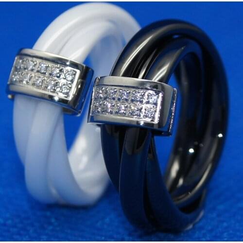 Women/girl 6mm width elegant cnc setting stone 3pcs woven dome ring scratch proof ceramic ring 1pc