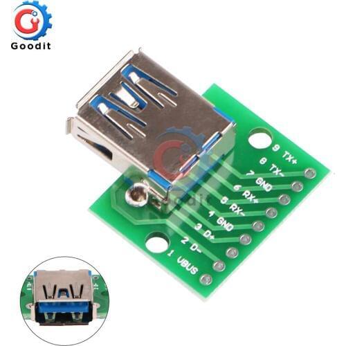 1PCS USB 3.0 Female Head Seat DIP Flat Module line Adapter Plate Base to USB-3.0 Conversion Board USB-30