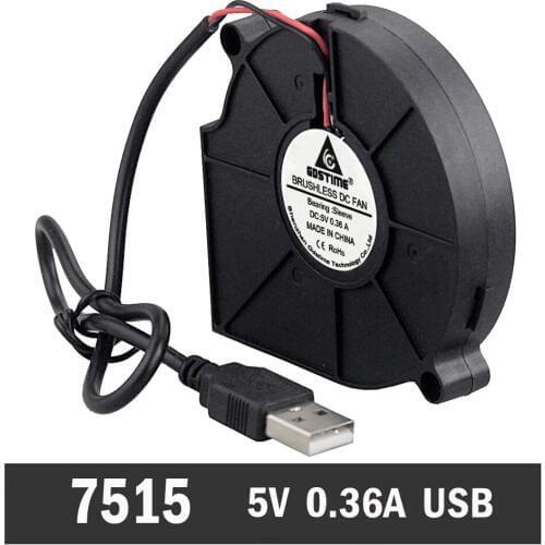 10Pcs Gdstime DC 5V USB Power Blower Fan 75mm 7515S 75x15mm Turbo Blower Centrifugal Fans