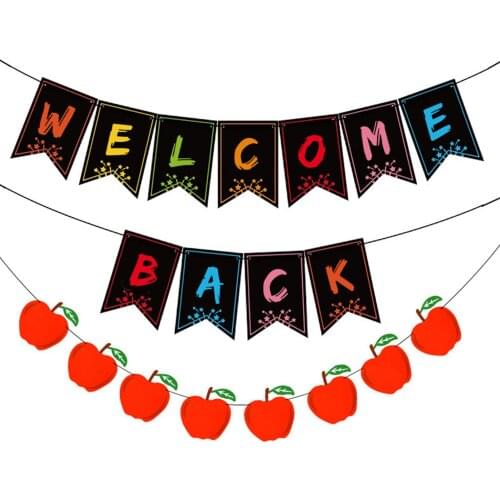 2pcs Welcome Back Banner Universal School Party Decor Hanging Home DIY Tool Art Craft Paper Sign Door Accessories Classroom