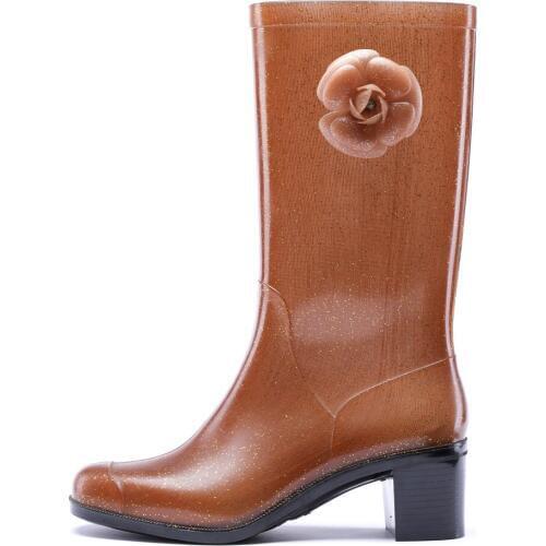 29-097 TONGPU High Heel Womens Half Rain Boots with Side Rosette