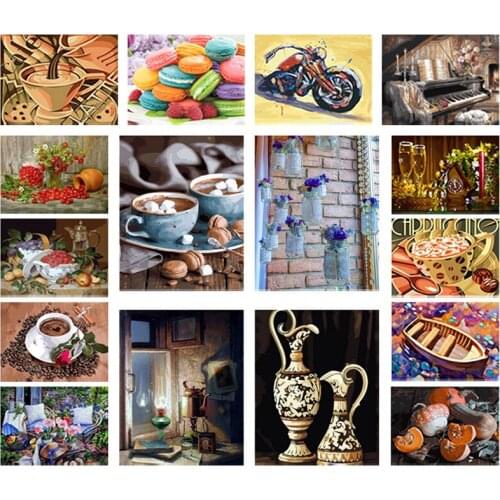 5D DIY Full Square/Round Diamond Painting Vintage Still Life Tea Party Coffe Macaron Piano Diamond Embroidery Wall Ar Cafe Decor