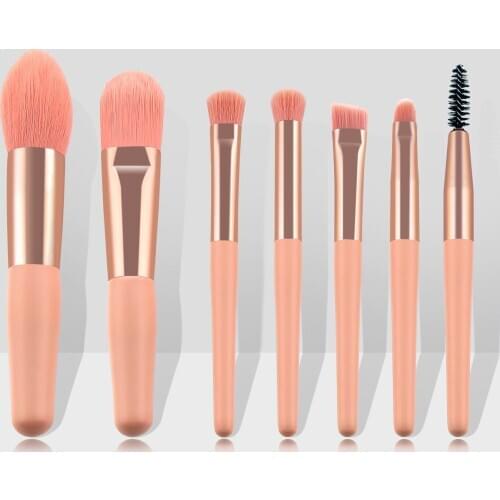 7pcs Nude Pink Mini Makeup Brush Set Foundation Blush Eyeshadow Lip Eyelash Cosmetic Brush Makeup Tools
