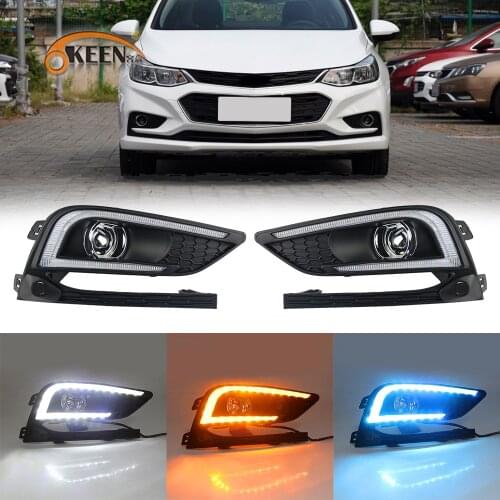 OKEEN 2pcs Car LED Daytime Running Light for Chevrolet Cruze 2015 2016 2017 Day Light White Turn Signal Light Yellow Fog Lamp