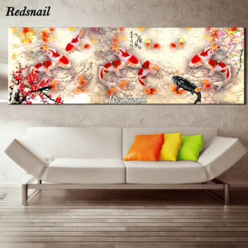 Large round diamond embroidery Nine Koi Fish Diy diamond painting 5D square mosaic rhinestone Chinese Abstract Landscape EE384