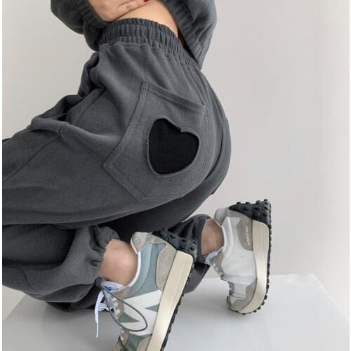 Harajuku Kawaii Girls High Quality Sports Pants Women Tide Ins Love Pocket Drawers Loose Drawstring Footwear Pant Korean Trouser