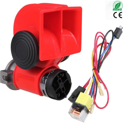 Twin Dual Tone Compact Air Loud Horn 12V 110-125db Compressor Red Truck Car Bus Van