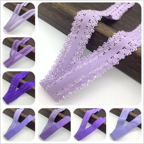 10/15/20/25mm Purple Elastic Ribbon Fold Over Spandex Elastic Band For Sewing Lace Trim Waist Band Garment Accessory