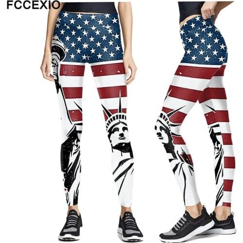 FCCEXIO New Design Independence Day Women Leggings For Fitness Plus Size High Waist Slim Pants Casual Summer Female Leggins