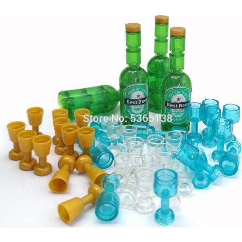 City Accessories Beer Bottle Wine Glass Classic Building Block Toy for Kids Adult Play House Toy