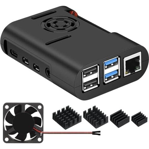Raspberry Pi 4 ABS Case Plastic Shell Enclosure With Cool Fan Aluminum Heat Sink For Pi4 Model B 4B
