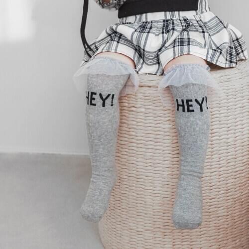Lace Letter Baby Socks Girls Boys High Tube New Childrens Socks Soft Cotton Infant Knee High Socks