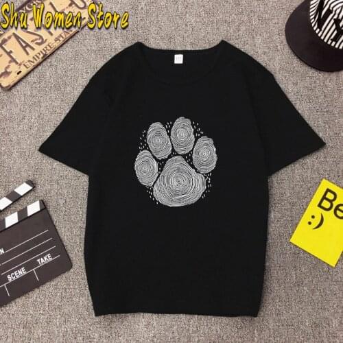 Summer Cotton Women T Shirt S-3XL Plus Size Short Sleeve Bear Paw Print Tees Tops Casual Simple O-Neck Female TShirts