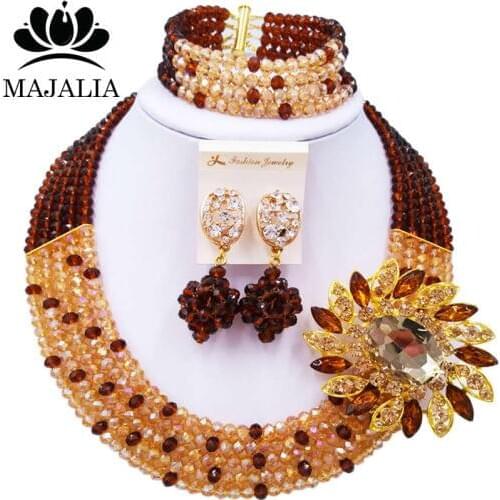 Majalia Romantic African Jewelery Set Gold ab brown Crystal Beads Bride Jewelry Nigerian Wedding Jewelry Sets 5CC0015