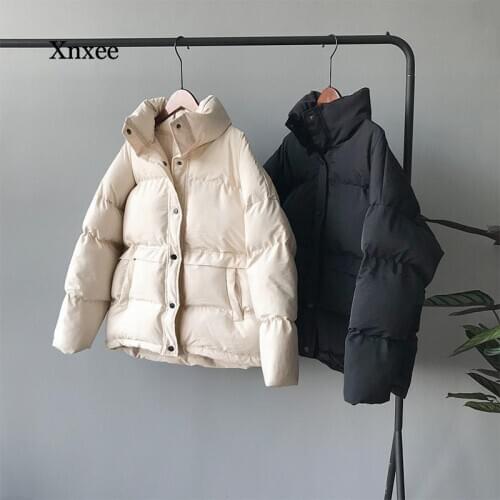 Fashion Solid Womens Winter Down Jacket Stand Collar Short Single-Breasted Coat Preppy Style Parka Ladies Chic Outwear Female