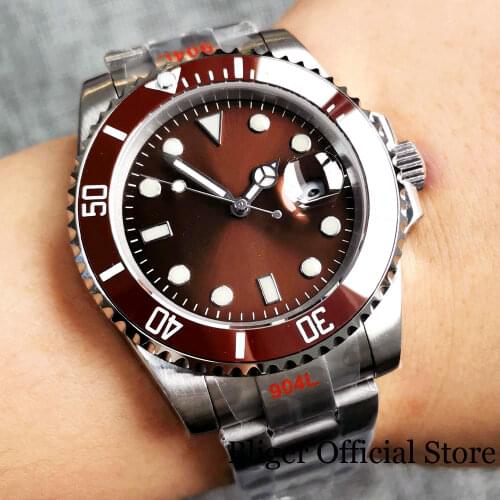 Sapphire Glass 40MM BLIGER Brown Sterile Dial Ceramic Rotating Bezel Luminous Marks Miyota Automatic Movement Mens Wrist Watch