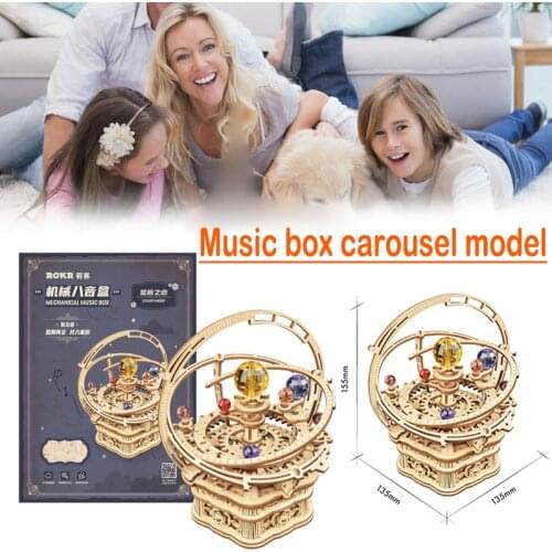Starry Night Music Box 3D Wooden Puzzle DIY Assemble Wooden Model Mechanical Music Box DQ-Drop