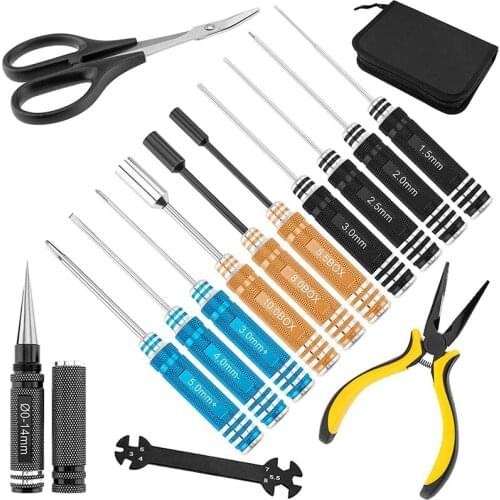 Titanium RC Tool Set - 14 in 1 Screwdriver Pliers, Hex Repair Hex Bolts and Socket Driver for Helicopter Multirotor