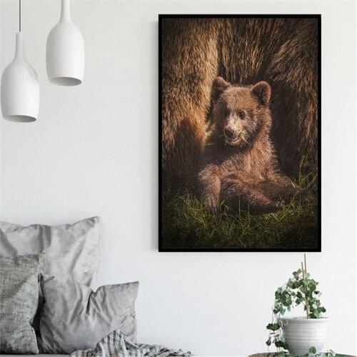 Nordic Polar Bear Animal Wall Art Poster Black And White Brown Canvas Painting Modern Pictures For Living Room Home Decoration