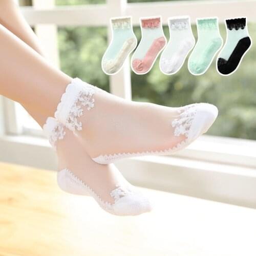 5 pairs of childrens socks summer thin, breathable mesh girls ice stocking scrystal Korean stylewestern style kids boat socks