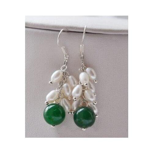 New Arrival Favorite Pearl Earrings 10mm Green Jade White Pearl Grapes Shaped Earring S925 Sterling Silver Hook Fine Lady Gift