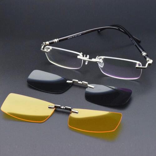 Rimless Glasses Eyeglasses Small Optical Spectacles Yellow night vision goggles Magnetic Polarized Sunglasses Clip UV400 Goggles