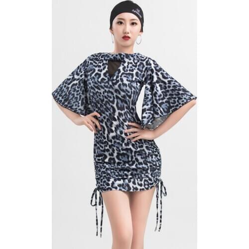 New Latin Dance Dress For Girls Leopard Short Sleeve Practice Dress Sexy ChaCha Rumba Latin Dance Competition Dresses DQS6394
