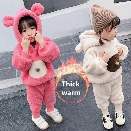 Thicken Warm Costume Children Clothing Set Autumn Winter Toddler Baby Girls Clothes 2Pcs Outfit Plus thick velvet Kids Tracksuit