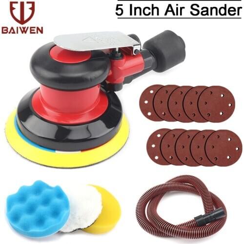 5 Inch Air Sander Pneumatic Random Orbital Polisher Machine Palm Polishing Tools for Auto Body Paint Care Rust Removal