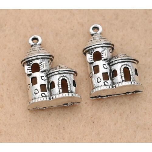 Antique Silver Plated Castle House Charms Pendant Bracelet Necklace Jewelry Making DIY Handmade 18x13mm