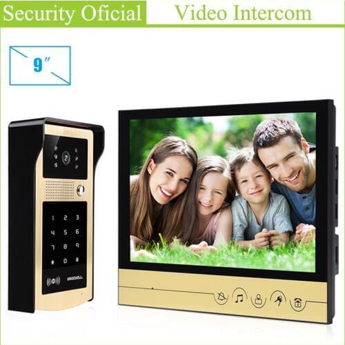 RFID Key Fobs Access Control 9 inches Monitor Waterproof Night Vision Camera Video Door Phone Doorbell Intercom System for Villa