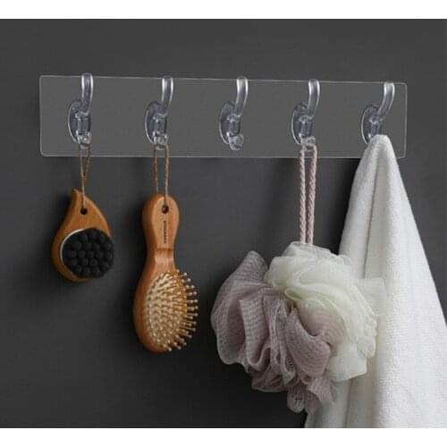 A Row Of Traceless Hooks Wall Hanger Sticke Transparent Glue Hooks Kitchen Bathroom multi purpose Hooks Nail-free Wall Hook