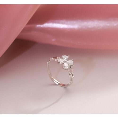 S925 silver jewelry with four-leaf flower ring light luxury exquisite fashion personality adjustable ring for female party gifts