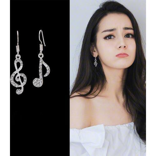 2019 Asymmetric Trendy Music Notes Ear Hook Statement Dangle Drop Earrings For Women Brincos Rhinestone Earings Fashion Jewelry
