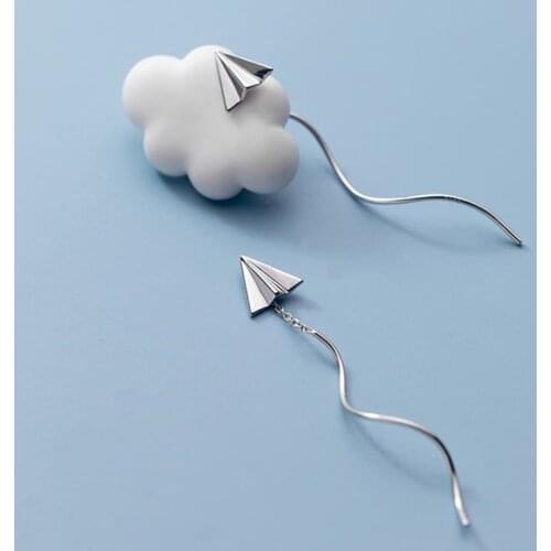 925 Sterling Silver Paper Plane Earrings for Women Girl Childhood Gift Airplane Wave Small Ear LIne Earrings Silver 925 Jewelry