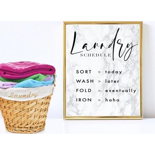 Grey Marble Background Laundry Schedule Wall Art Canvas Poster Guide Quote Picture for Wash Room Modern Minimalist Home Decor