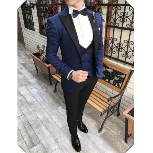 Custom Made Groomsmen Slim Fit Groom Tuxedos Peak Black Lapel Men Suits Wedding Best Man ( Jacket+Pants+Bow Tie+Vest ) C412