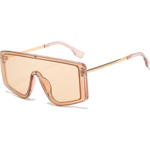 Veshion One Piece Lens Big Frame Sunglasses for Women 2021 Summer Square Sun Glasses Female Brown Transparent Uv400