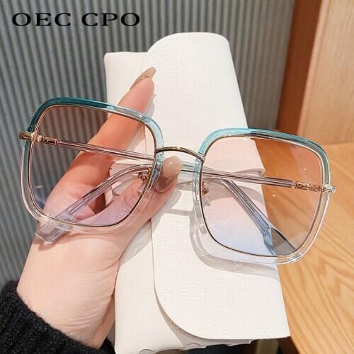 OEC CPO Vintage Square Sunglasses Women Fashion Plastic Frame Sun Glasses Female Oversized Clear Shades Eyewear Retro UV400