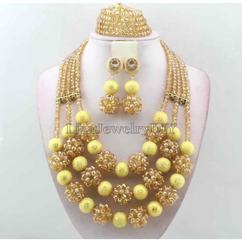 New Champagne Wedding Jewelry Sets Fashion African Jewelry Set Crystal Beads Nigerian Bridal Jewelry Sets Free Shipping HD7531