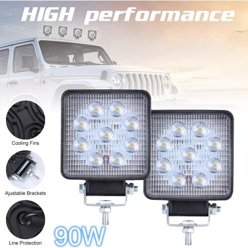 2pcs 90W Work Light 6000K 9000LM Square IP67 Waterproof LED Work Light Spot Light Beam for Off-Road Suv Boat 4X4 Jeep Truck