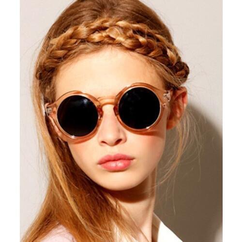 Vintage Round Sunglass Retro Tea Transparent Men Women Rx able