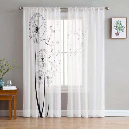 Dandelion Flower Plant Twig Sheer Curtain for Living Room Bedroom Kitchen Modern Tulle Window Treatment Home Decor